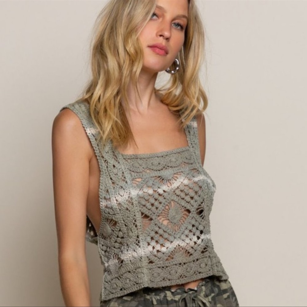 Boho “hand dip dye” crochet tank